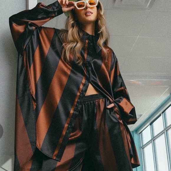 Dressed in LALA Black and Brown Striped Pantsuit - Picture 4 of 5